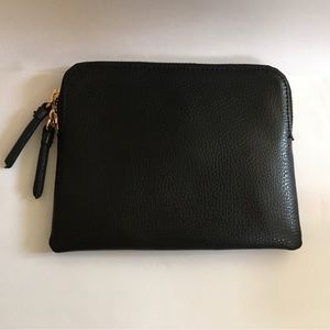 Mark & Graham Mini everyday Italian leather Zipper Pouch black new gold pebbled